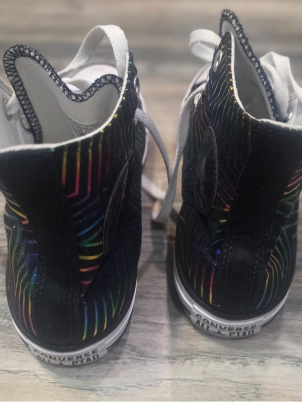 Converse Pride Black High-Top Sneakers with Metallic Rainbow Stars CTAS - Picture 7 of 10
